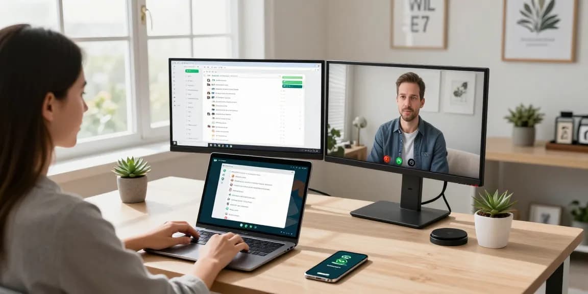 Using the WhatsApp電腦版 app in a modern home office workspace.