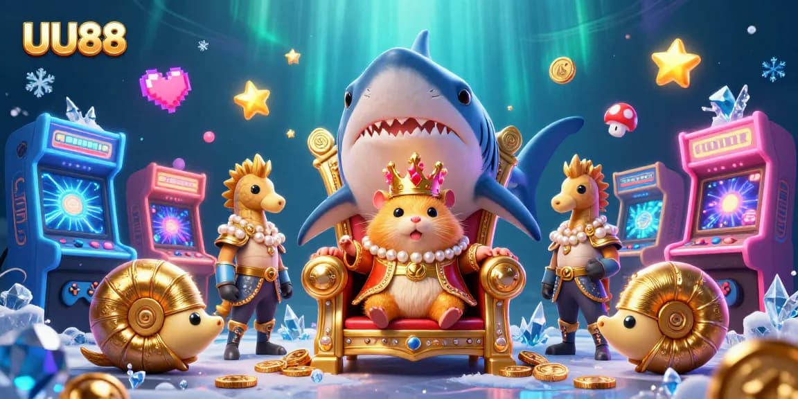 Engage with UU88 at a vibrant underwater casino scene featuring a golden hamster king.