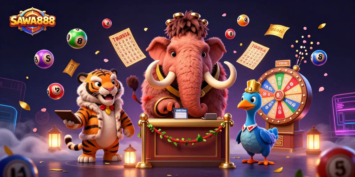 Experience SAWA888 excitement with vibrant characters and dynamic lottery elements in a casino setting.