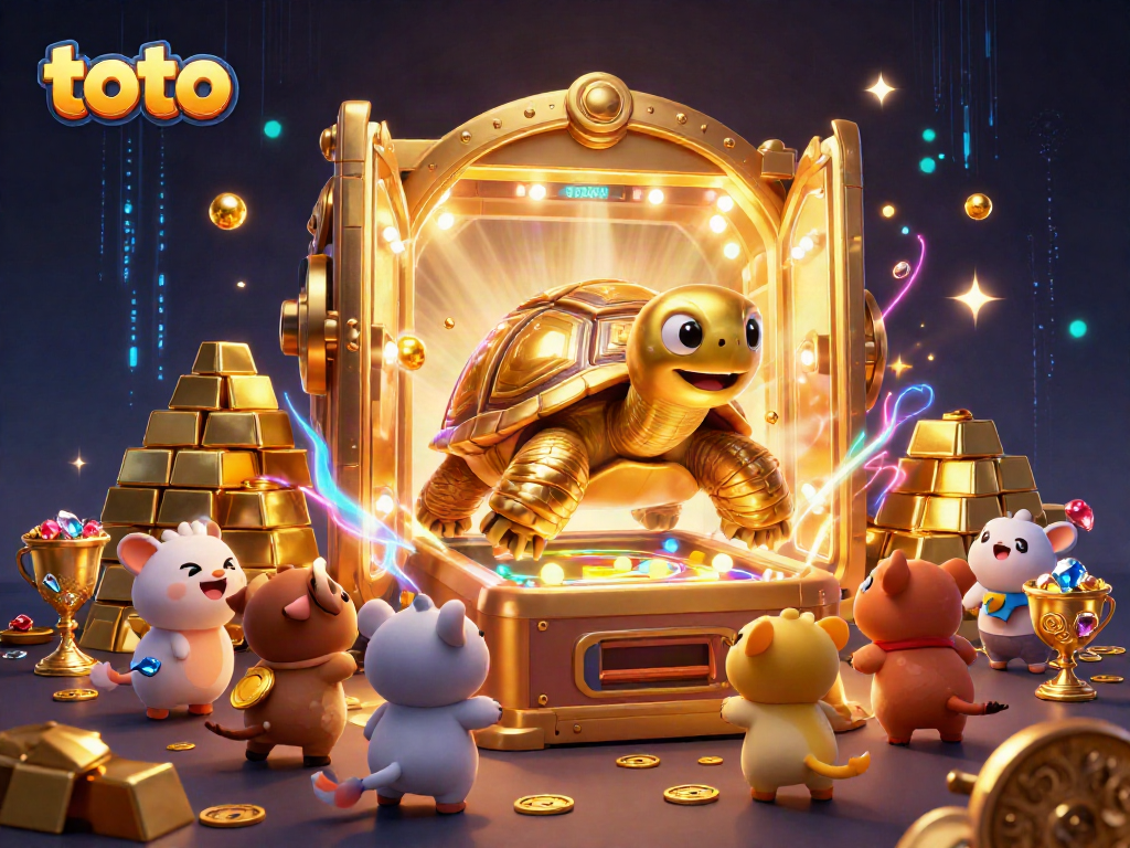 Spin for jackpots with Toto-themed golden tortoise and vibrant casino treasures