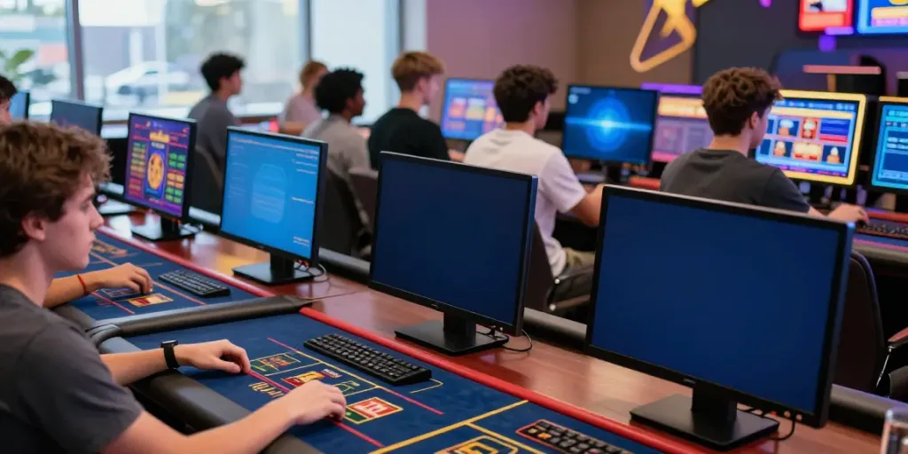 SIN88 nhà cái online gaming scene with players enjoying casino games on devices.