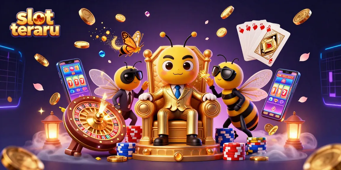 Experience the thrill of slot terbaru with a dynamic scene featuring casino elements and a cartoon bee mob boss.