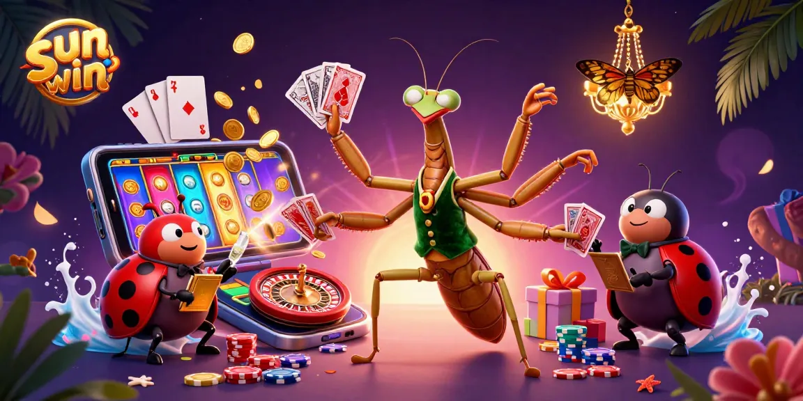Experience the thrill of slots at sun win with lively characters and vibrant casino elements.