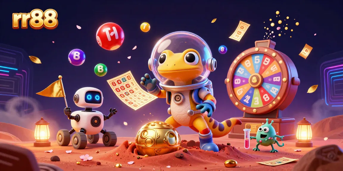 Watch the Martian gecko at rr88 uncover a hidden casino in a vibrant 3D scene.
