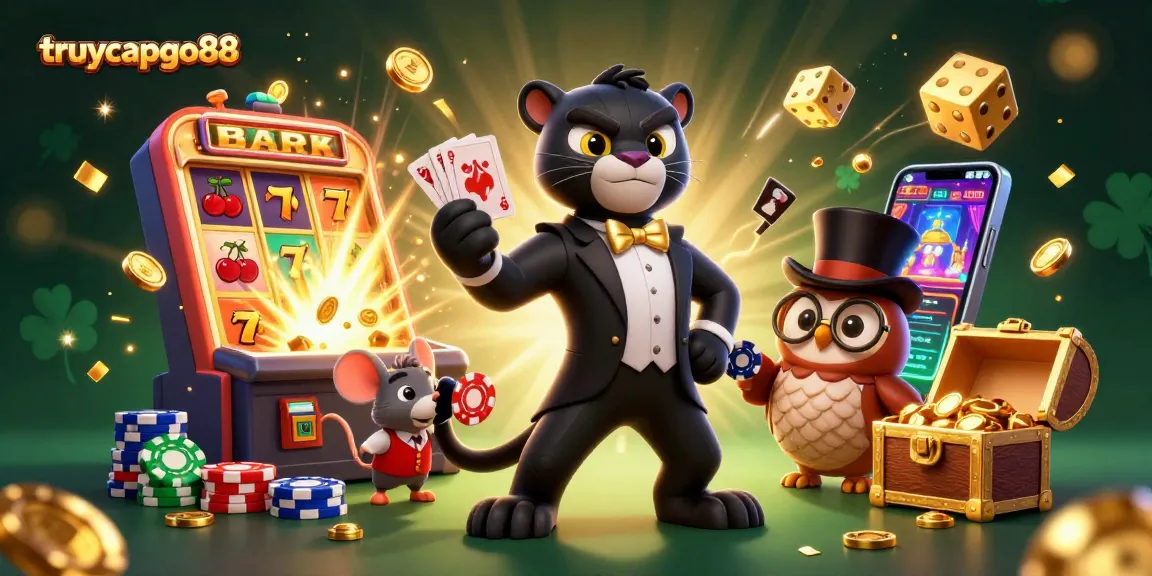 Win big at truycapgo88 with our festive casino illustration featuring a panther dealing cards.
